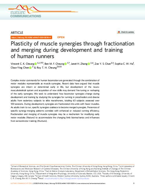 Plasticity Of Muscle Synergies Through Fractionation And Merging During Development And Training Of Human Runners Western Sydney University Researchdirect